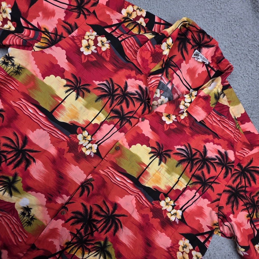 Aloha Republic Hawaiian Shirt Mens 4XL Red Vintage Sunset Palm Tree Made in USA